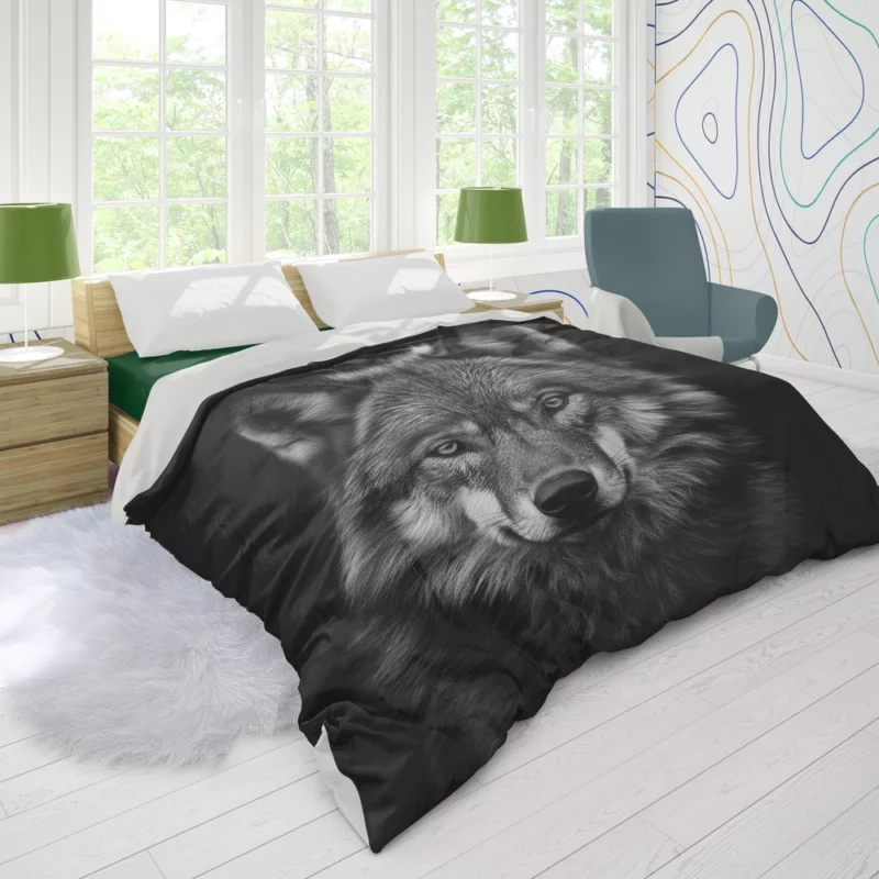 Wolf on Black Background Duvet Cover