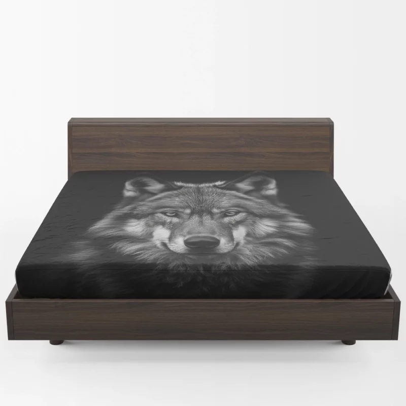 Wolf on Black Background Fitted Sheet 1