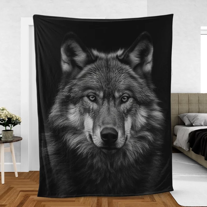 Wolf on Black Background Fleece Blanket