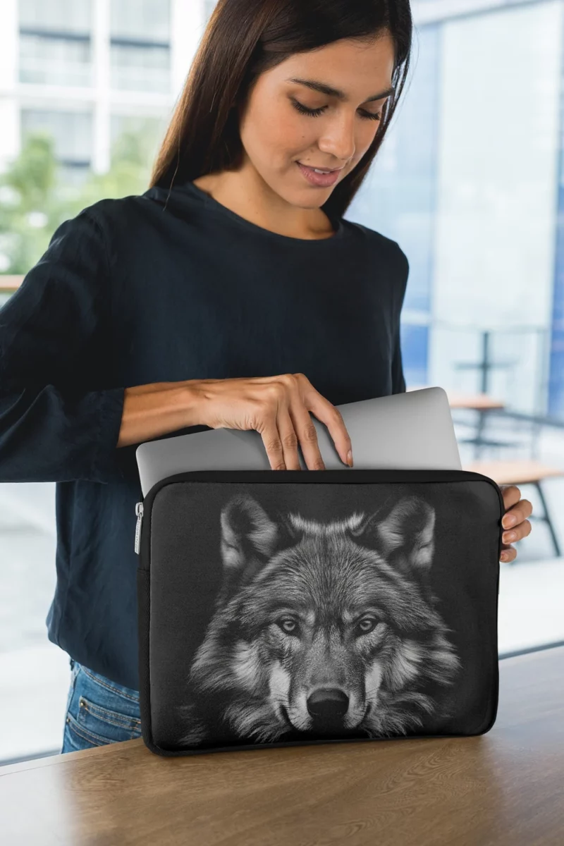 Wolf on Black Background Laptop Sleeve 1