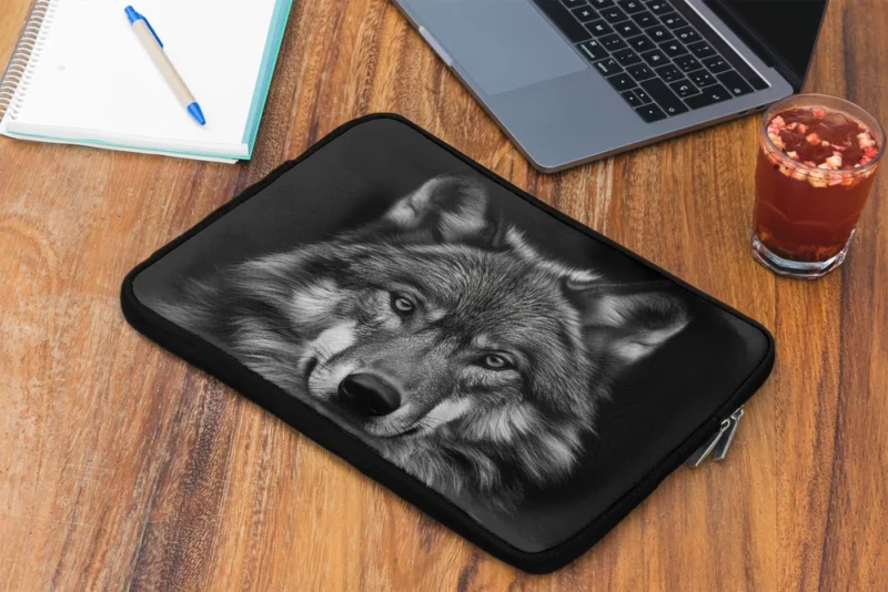 Wolf on Black Background Laptop Sleeve 2