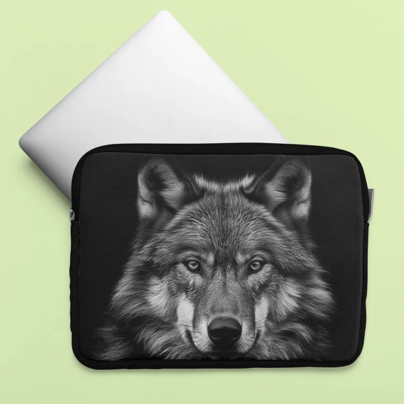 Wolf on Black Background Laptop Sleeve