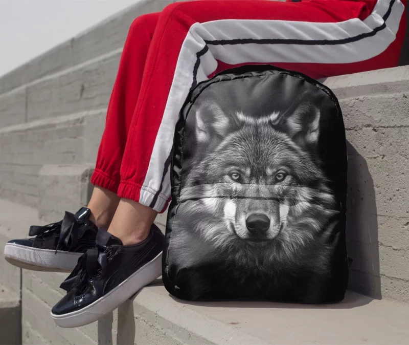 Wolf on Black Background Minimalist Backpack 1