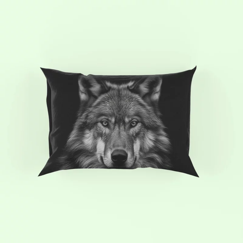 Wolf on Black Background Pillow Case