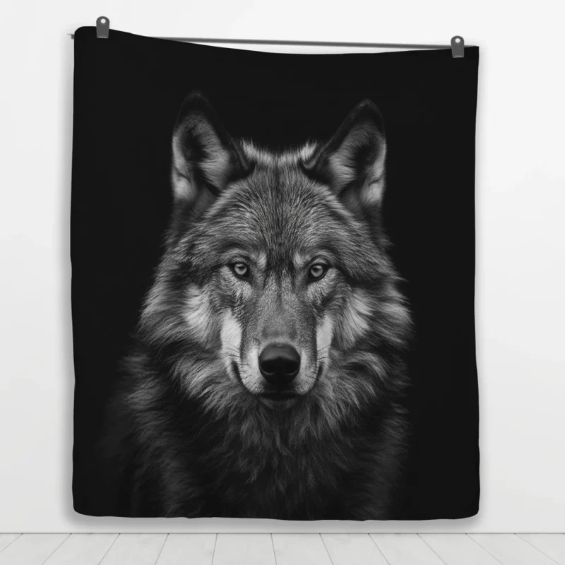 Wolf on Black Background Quilt Blanket 1