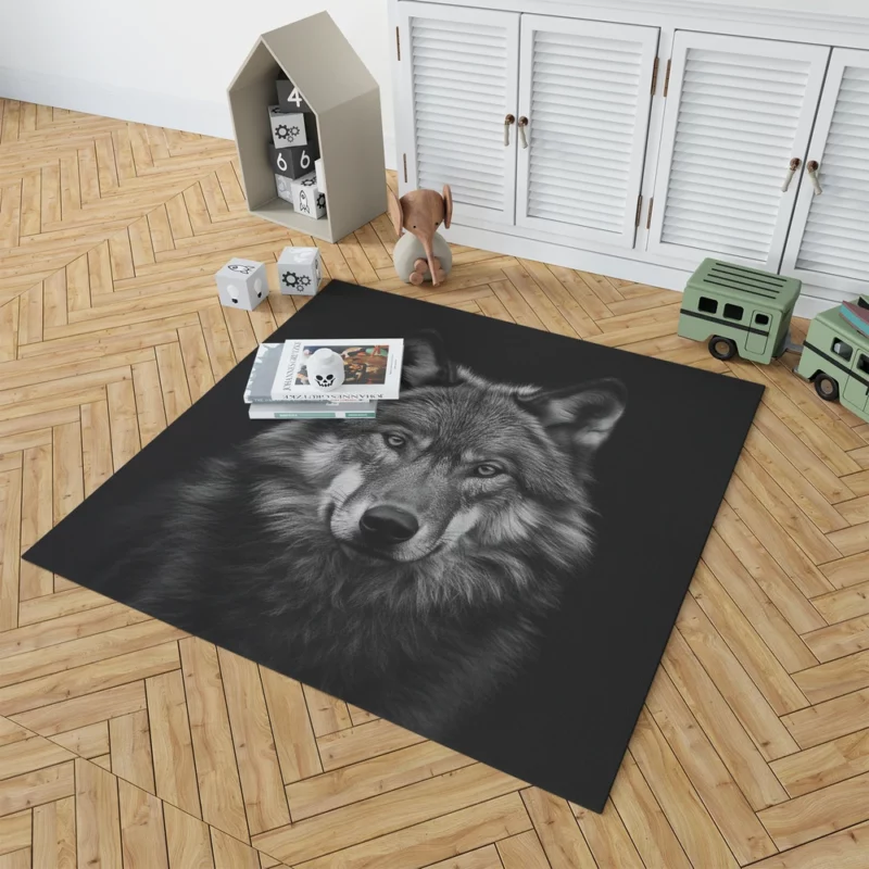 Wolf on Black Background Rug 1