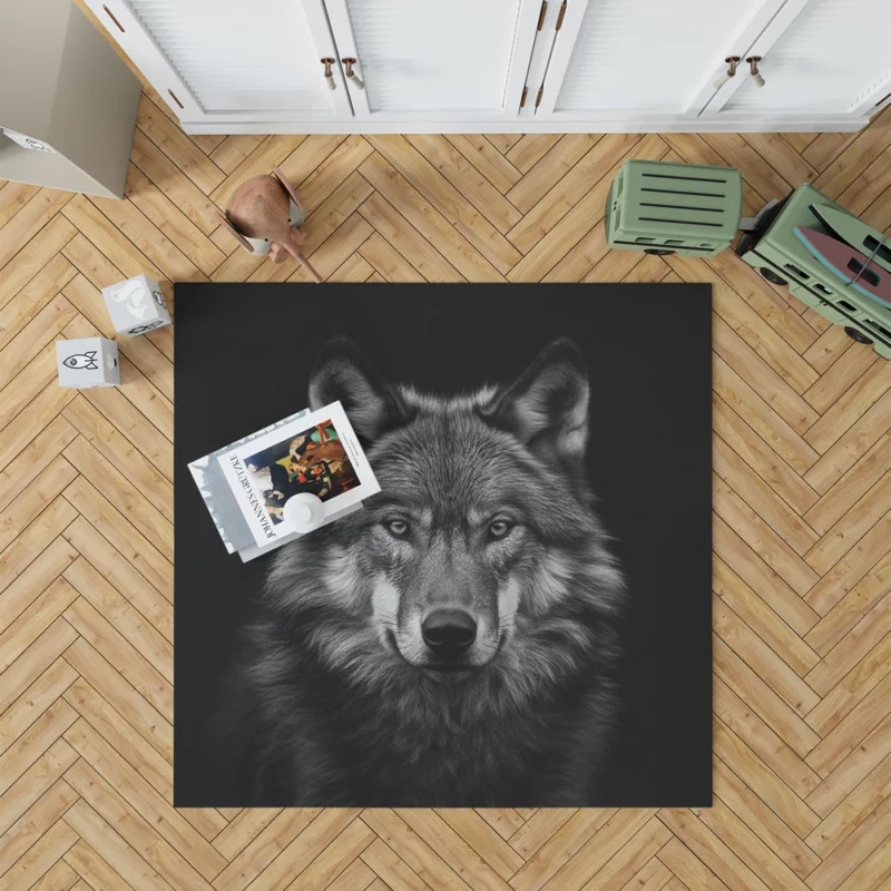 Wolf on Black Background Rug