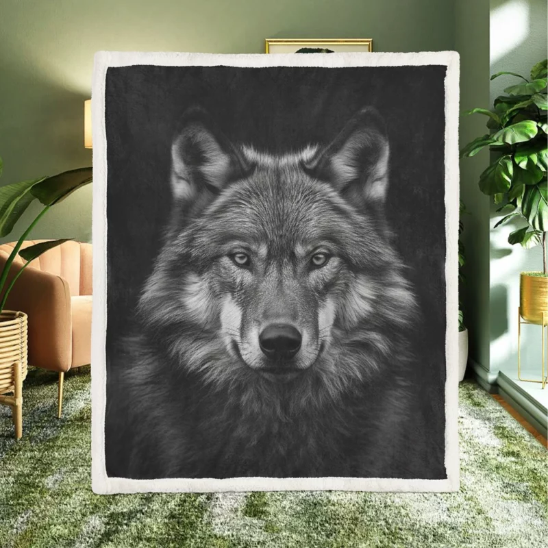 Wolf on Black Background Sherpa Fleece Blanket