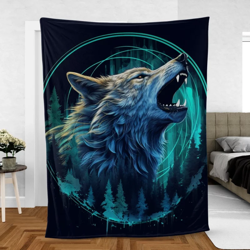 Wolf with Blue Background Fleece Blanket