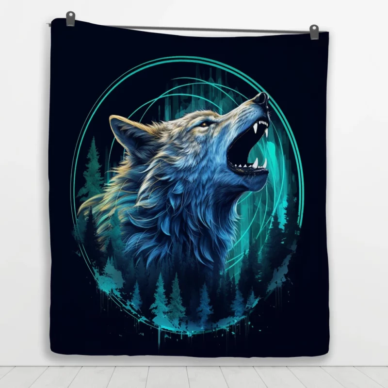Wolf with Blue Background Quilt Blanket 1