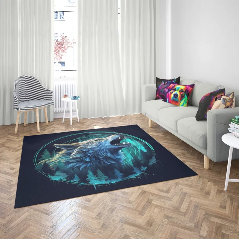 Wolf with Blue Background Rug 2