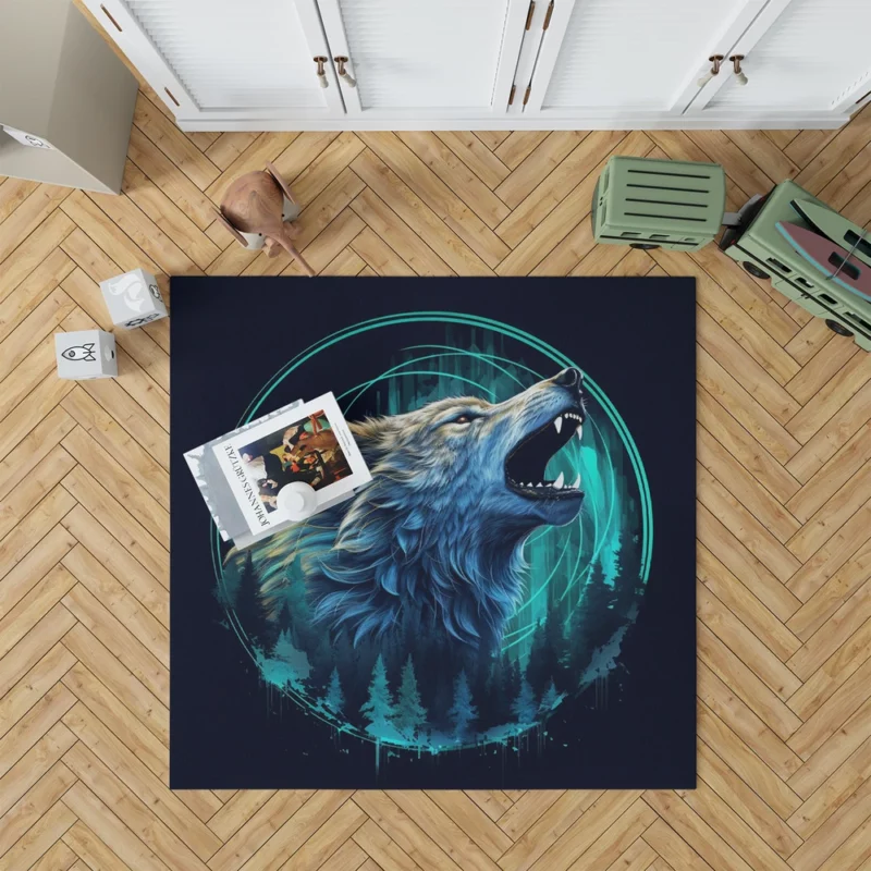 Wolf with Blue Background Rug