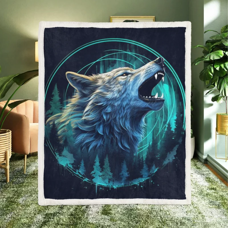 Wolf with Blue Background Sherpa Fleece Blanket