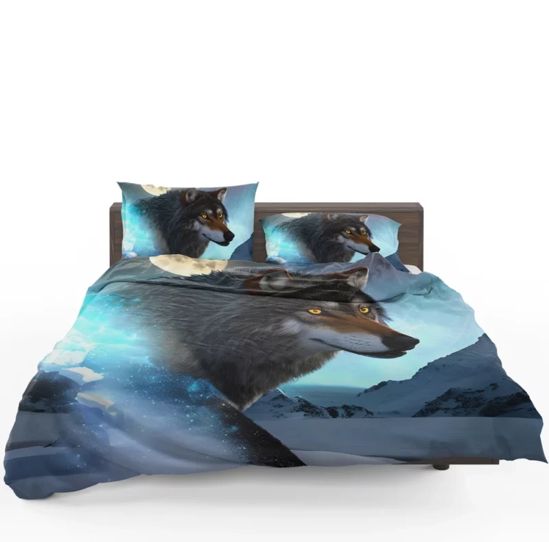 Wolf with Blue Eyes and Full Moon Bedding Set 1