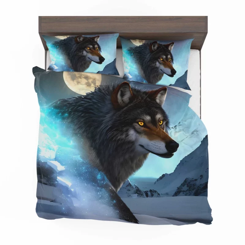 Wolf with Blue Eyes and Full Moon Bedding Set 2