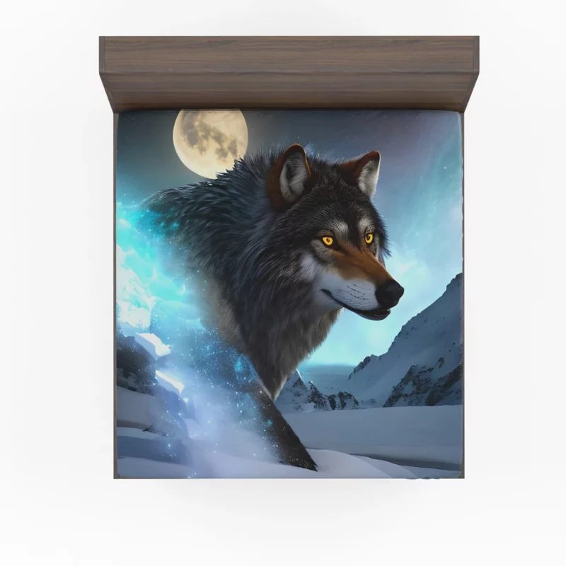 Wolf with Blue Eyes and Full Moon Fitted Sheet