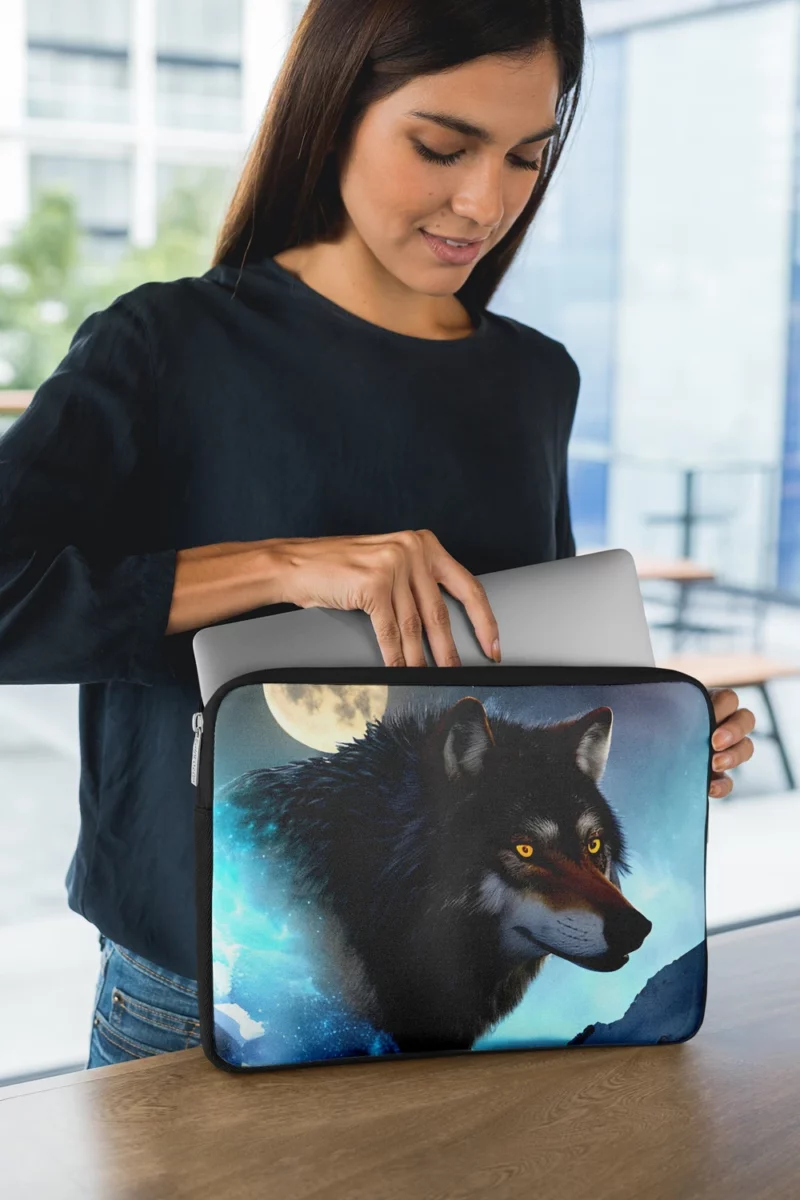 Wolf with Blue Eyes and Full Moon Laptop Sleeve 1