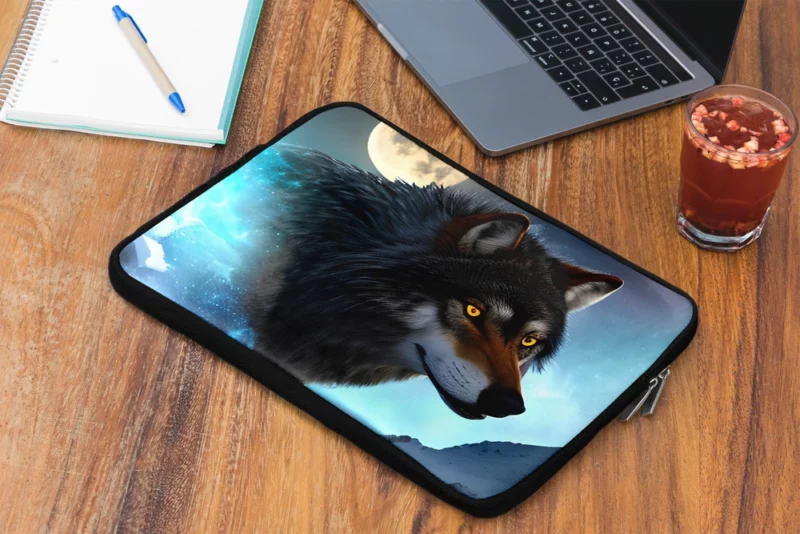 Wolf with Blue Eyes and Full Moon Laptop Sleeve 2