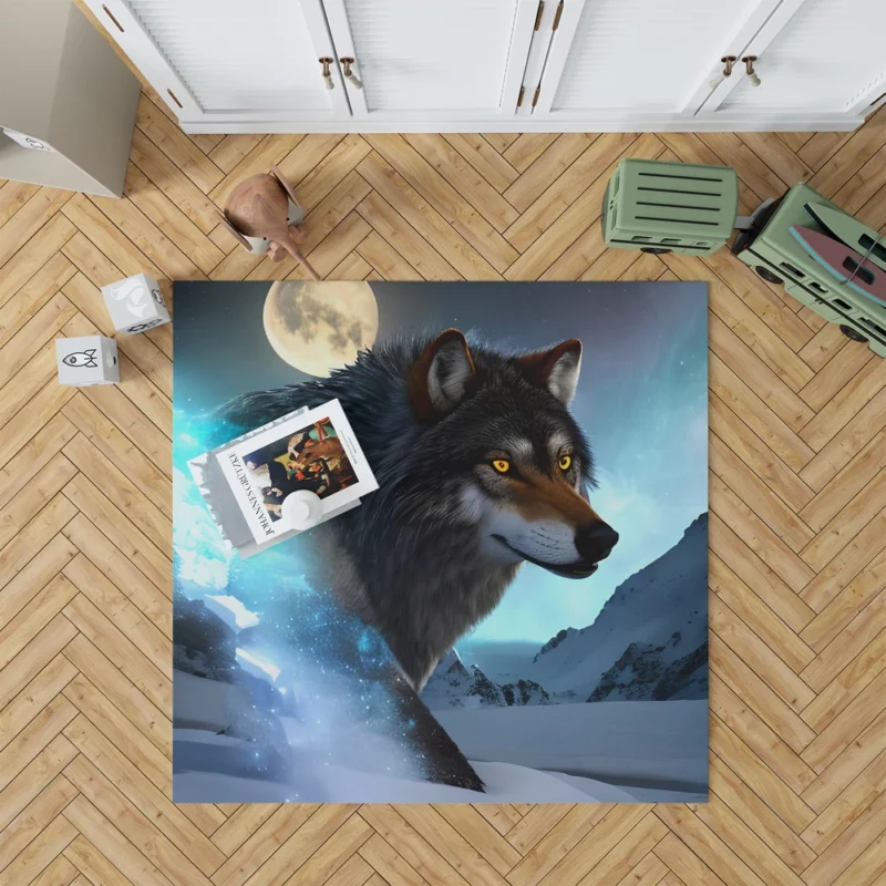 Wolf with Blue Eyes and Full Moon Rug