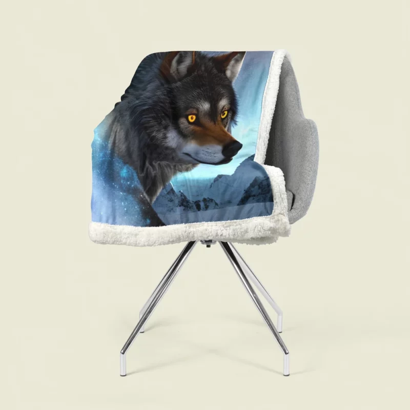 Wolf with Blue Eyes and Full Moon Sherpa Fleece Blanket 1