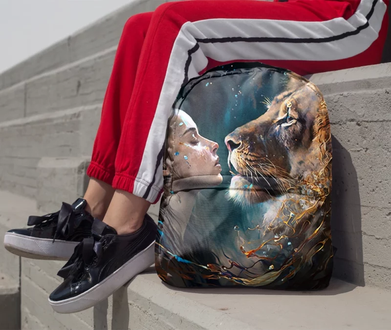 Woman Turned Into a Lion Minimalist Backpack 1