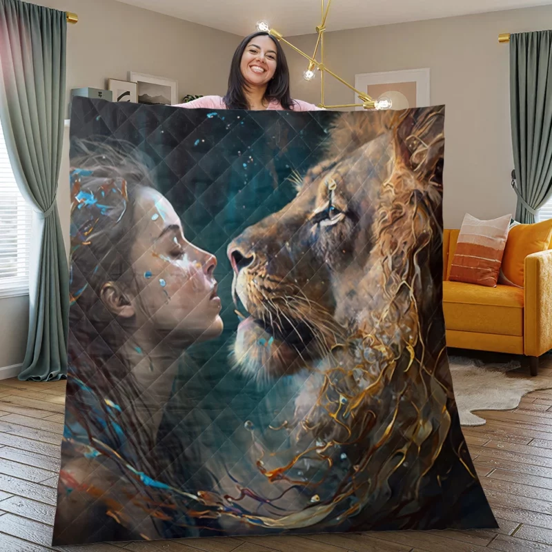 Woman Turned Into a Lion Quilt Blanket