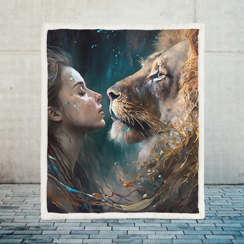 Woman Turned Into a Lion Sherpa Fleece Blanket