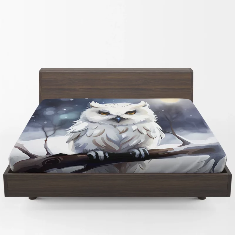 Yellow Eyed Owl on Branch Fitted Sheet 1