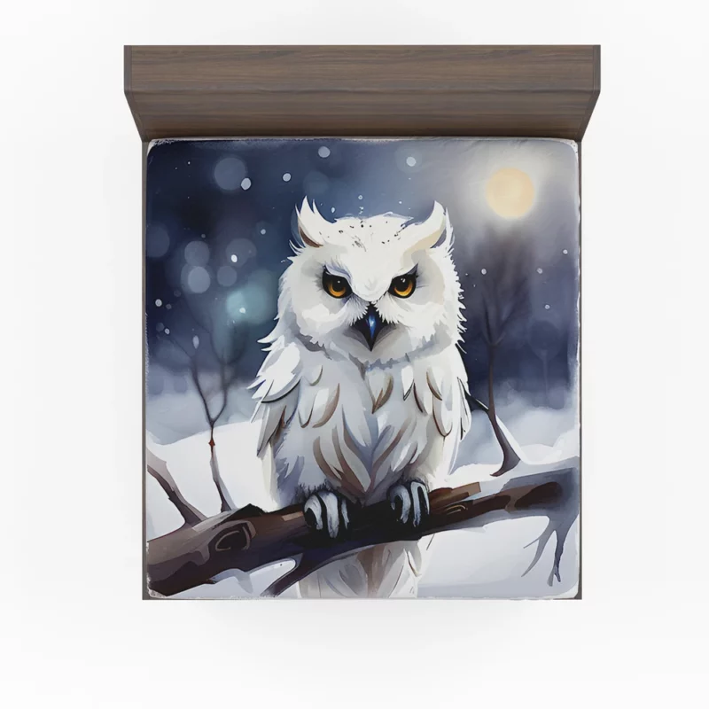 Yellow Eyed Owl on Branch Fitted Sheet