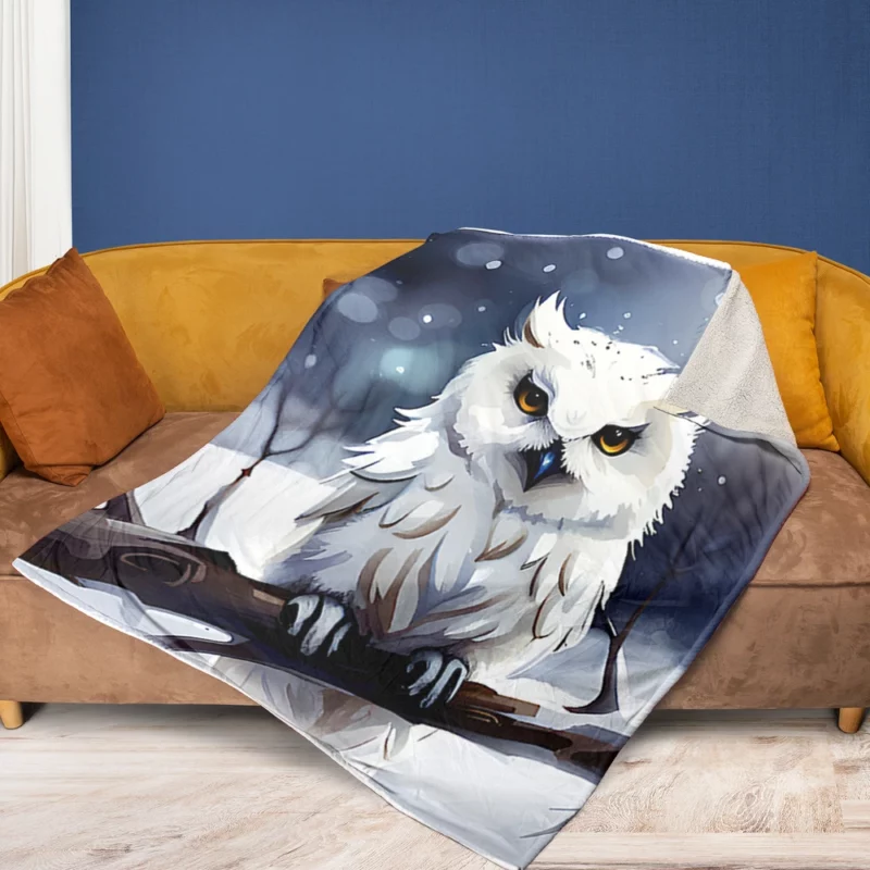 Yellow Eyed Owl on Branch Fleece Blanket 1