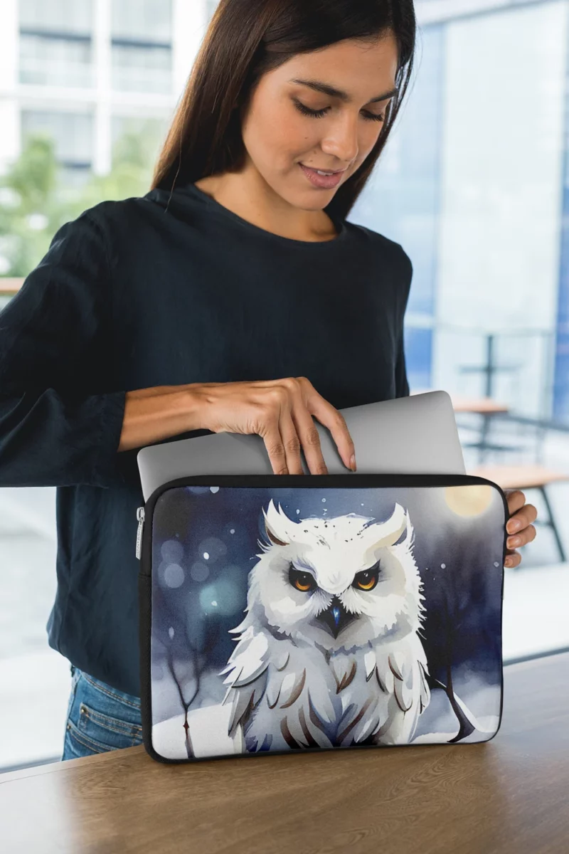 Yellow Eyed Owl on Branch Laptop Sleeve 1