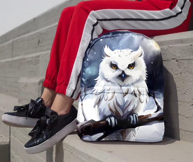 Yellow Eyed Owl on Branch Minimalist Backpack 1