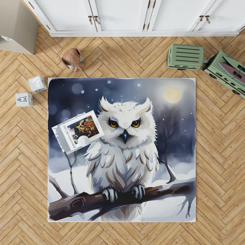 Yellow Eyed Owl on Branch Rug