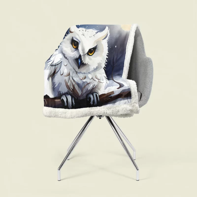 Yellow Eyed Owl on Branch Sherpa Fleece Blanket 1