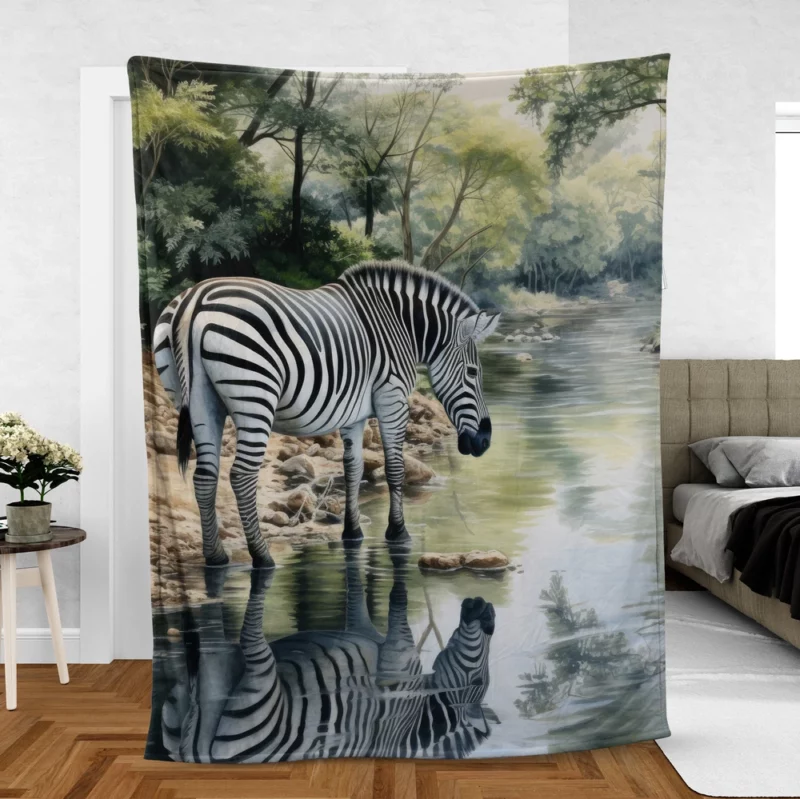 Zebra Drinking Water Peacefully Fleece Blanket