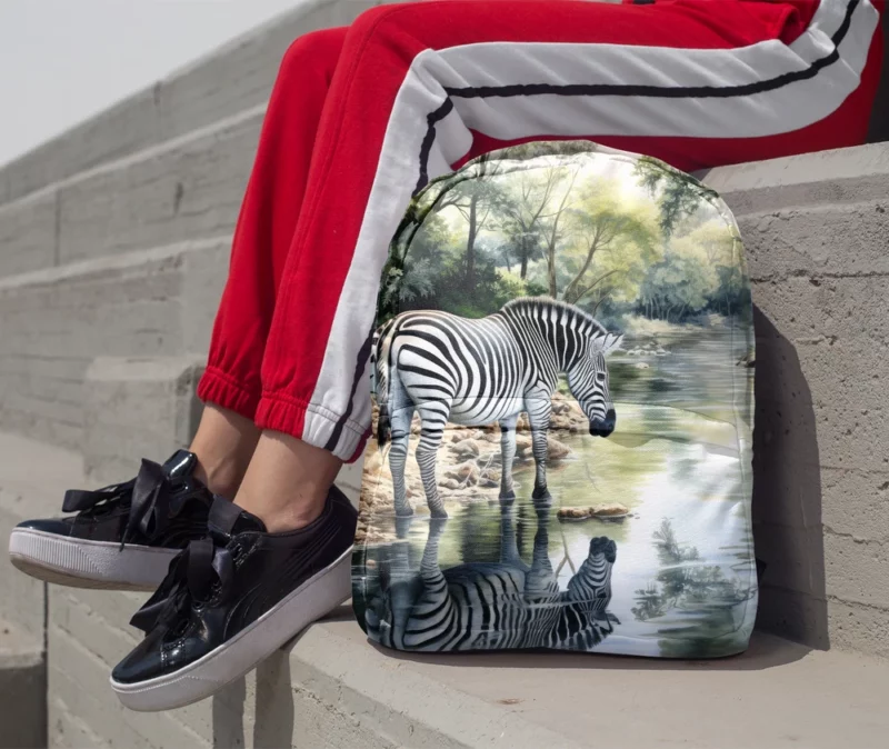 Zebra Drinking Water Peacefully Minimalist Backpack 1