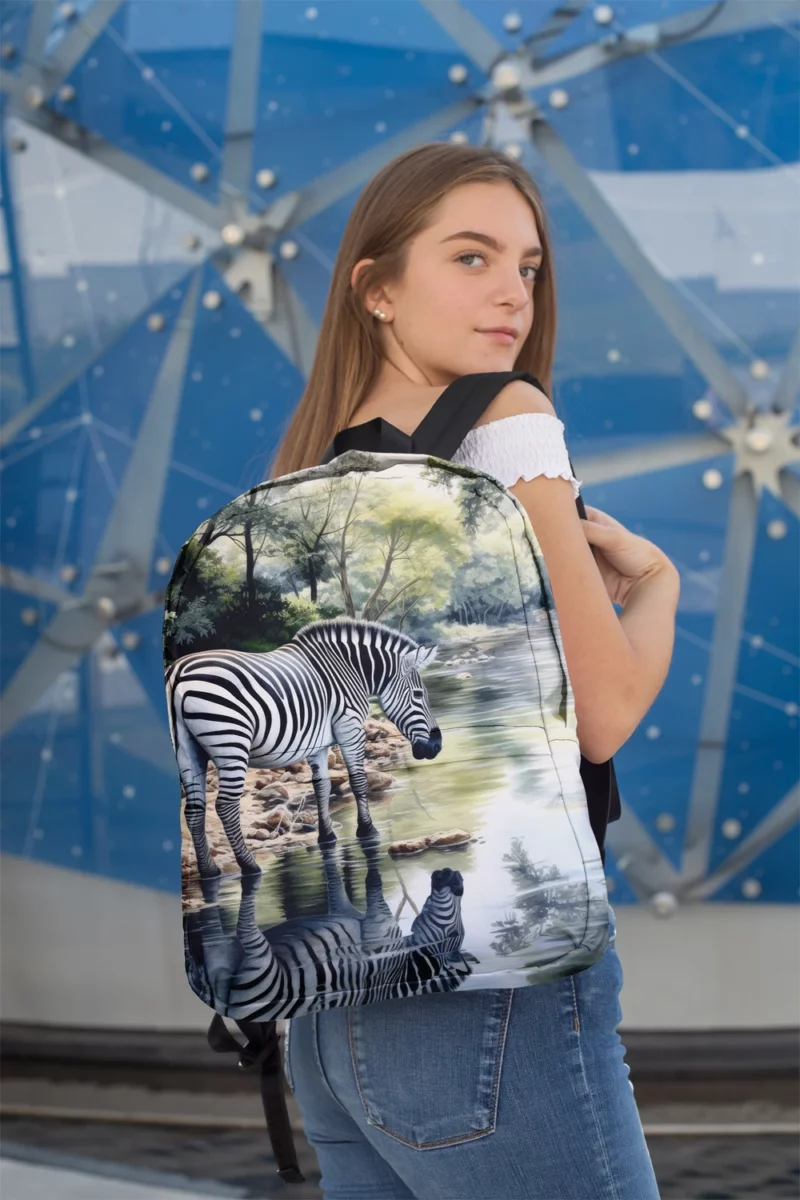 Zebra Drinking Water Peacefully Minimalist Backpack 2