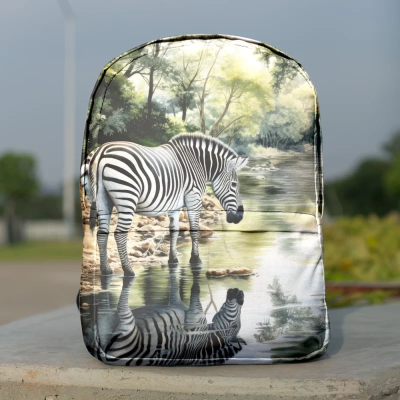 Zebra Drinking Water Peacefully Minimalist Backpack