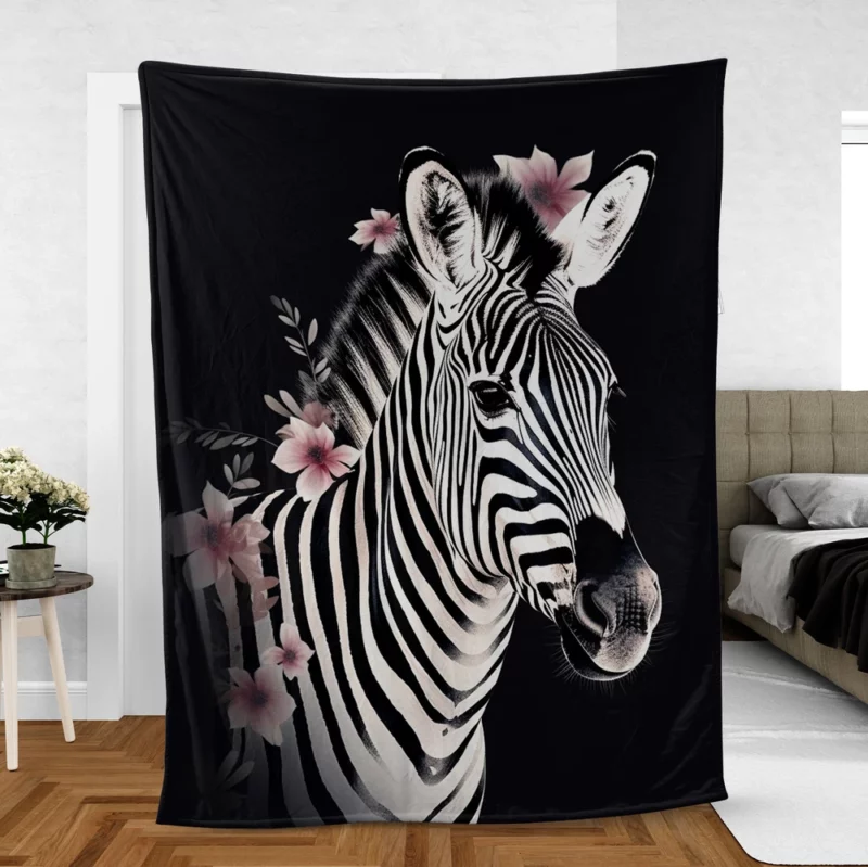 Zebra Headshot With Flowers Fleece Blanket