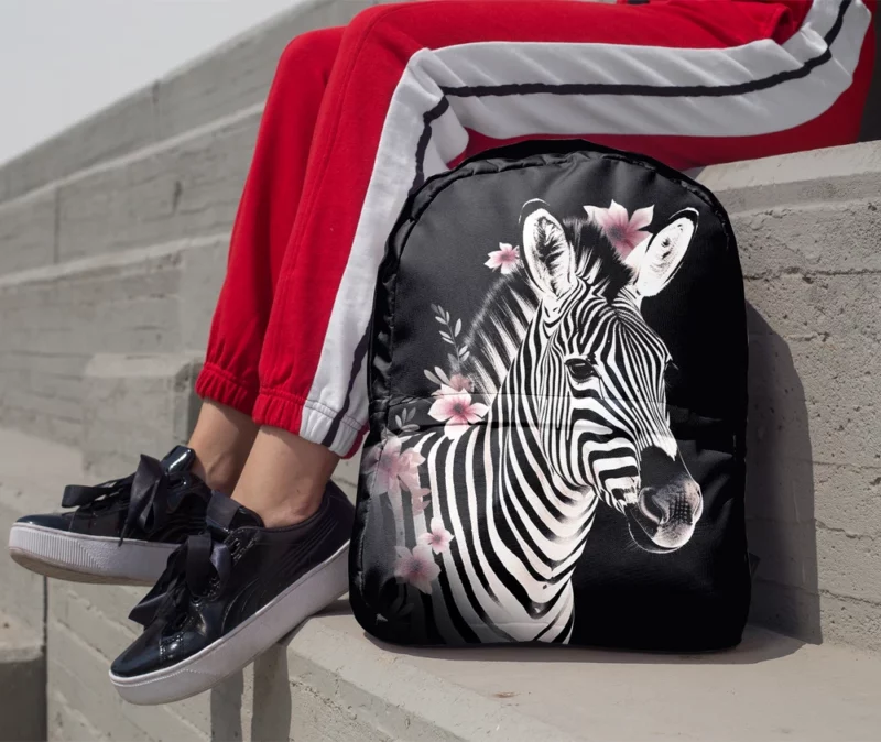 Zebra Headshot With Flowers Minimalist Backpack 1