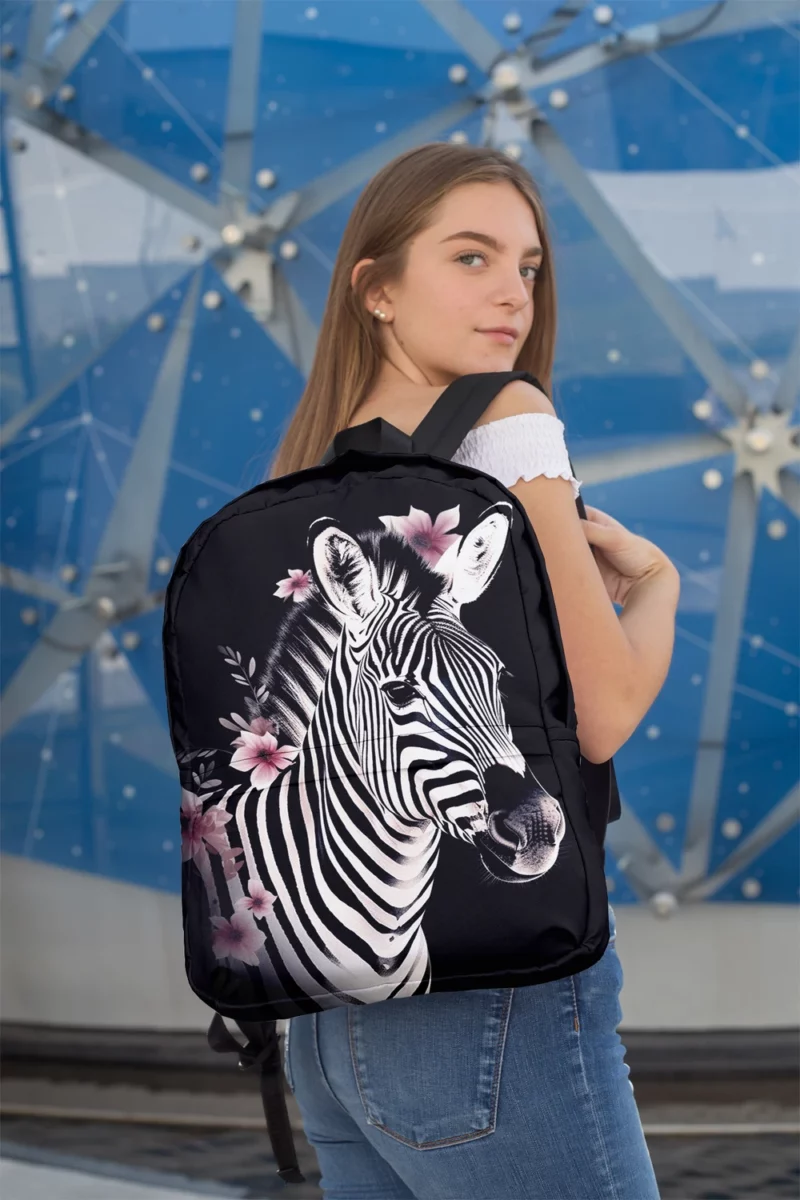 Zebra Headshot With Flowers Minimalist Backpack 2