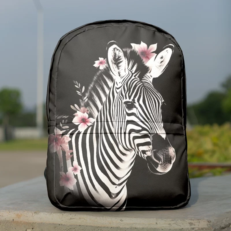 Zebra Headshot With Flowers Minimalist Backpack