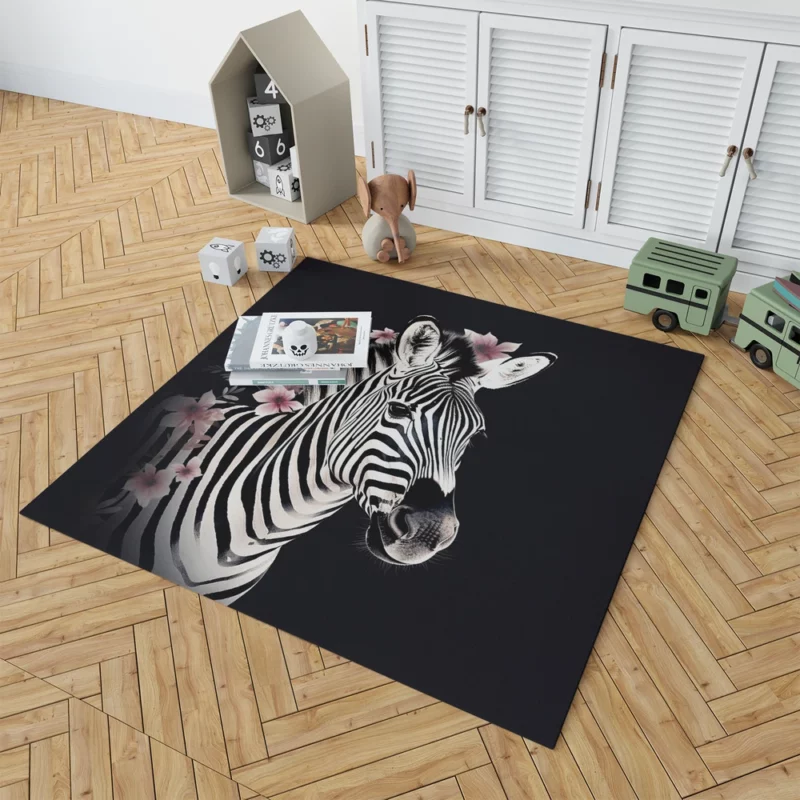 Zebra Headshot With Flowers Rug 1