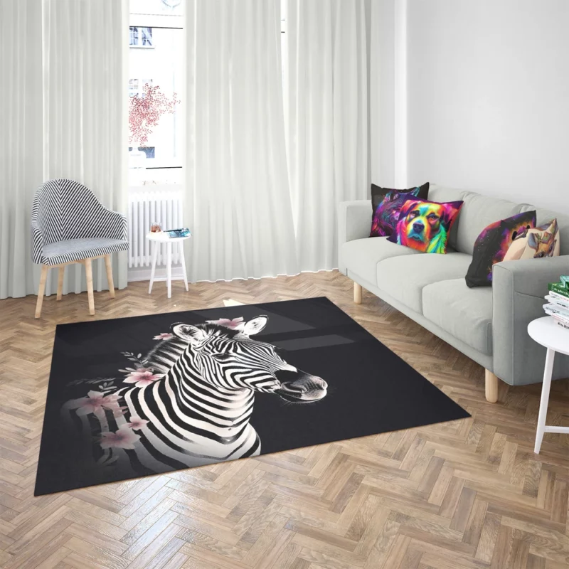 Zebra Headshot With Flowers Rug 2