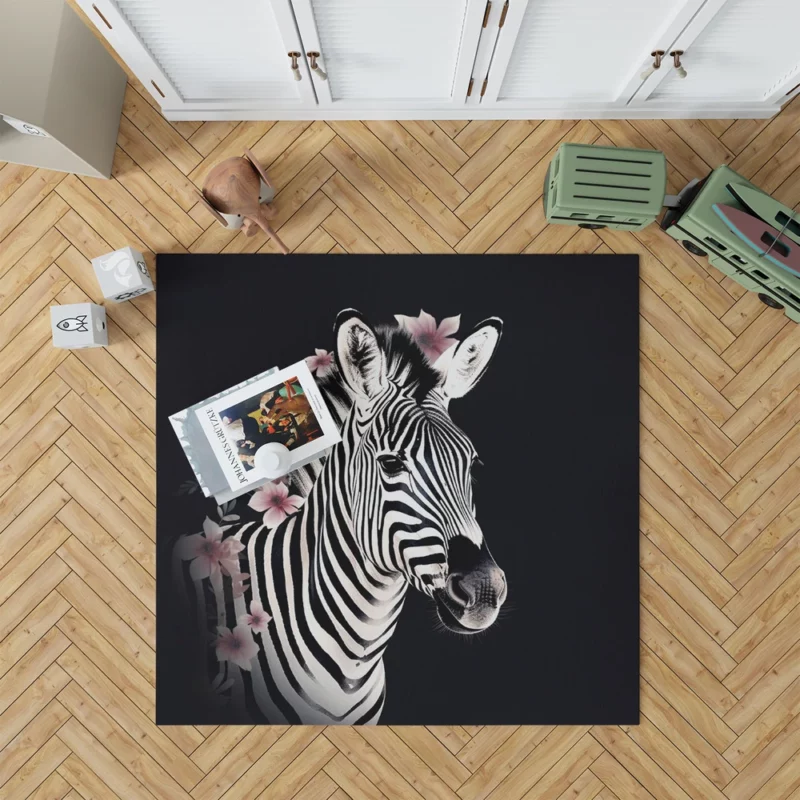 Zebra Headshot With Flowers Rug