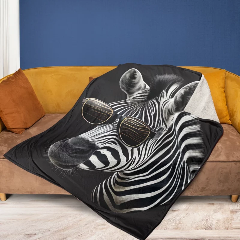 Zebra Portrait With Glasses Fleece Blanket 1