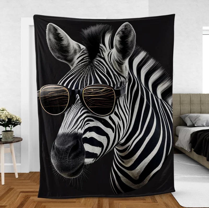 Zebra Portrait With Glasses Fleece Blanket