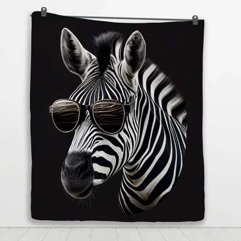 Zebra Portrait With Glasses Quilt Blanket 1