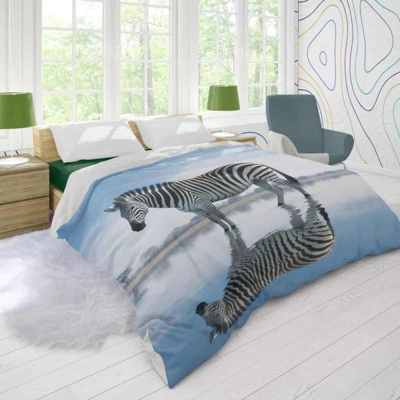 Zebra Reflection in Water Duvet Cover