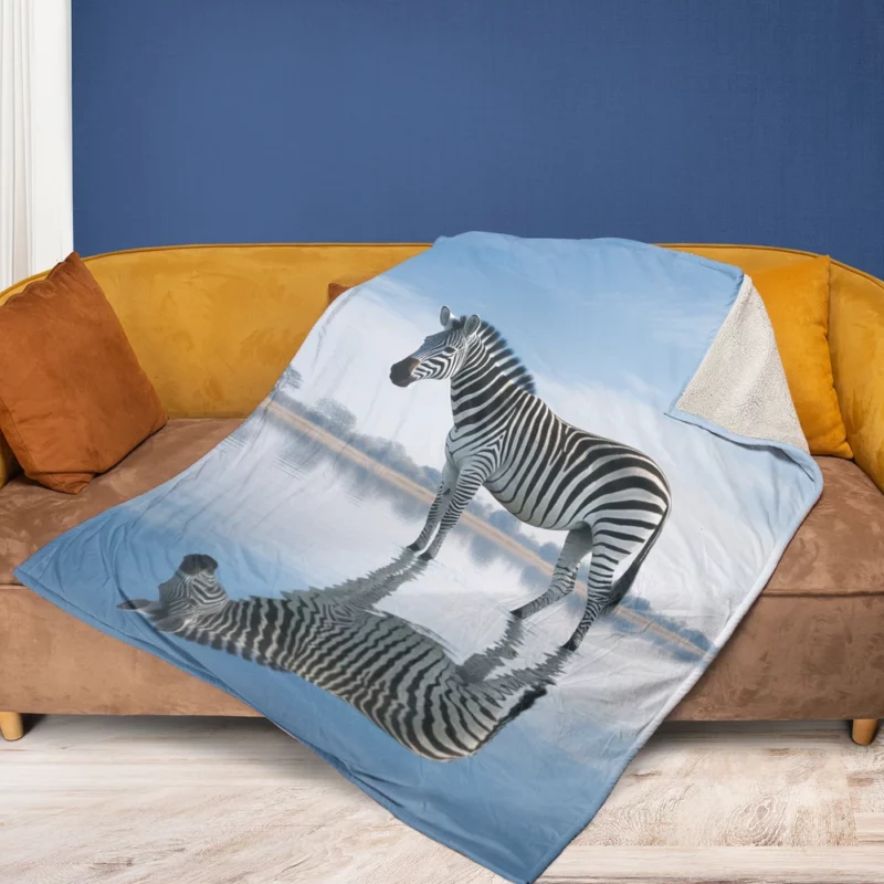 Zebra Reflection in Water Fleece Blanket 1